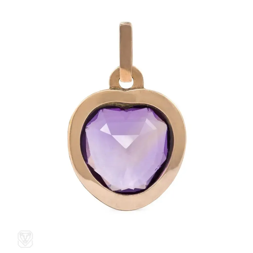 Antique amethyst heart pendant