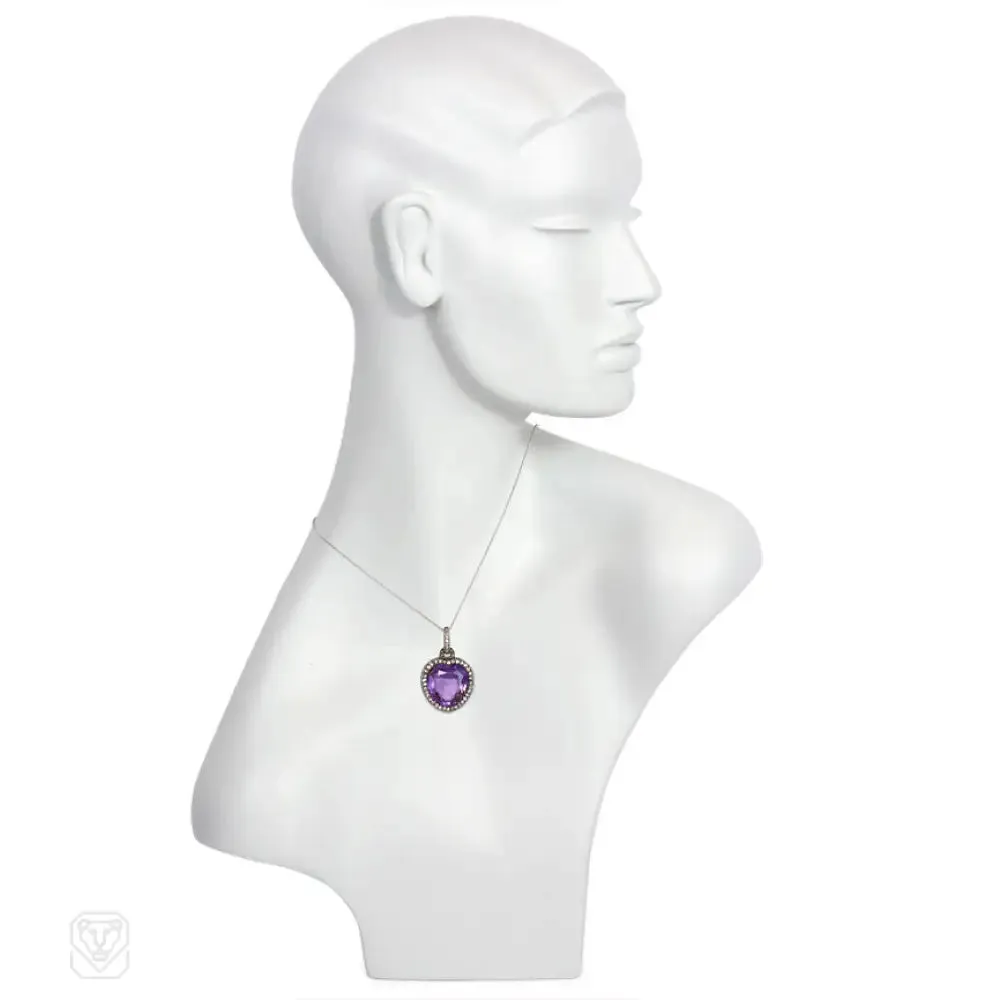 Antique amethyst heart pendant