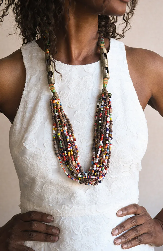 Beaded Statement Necklace, African Trade Beads Jewelry