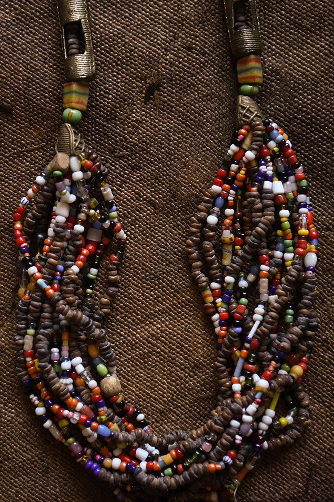Beaded Statement Necklace, African Trade Beads Jewelry