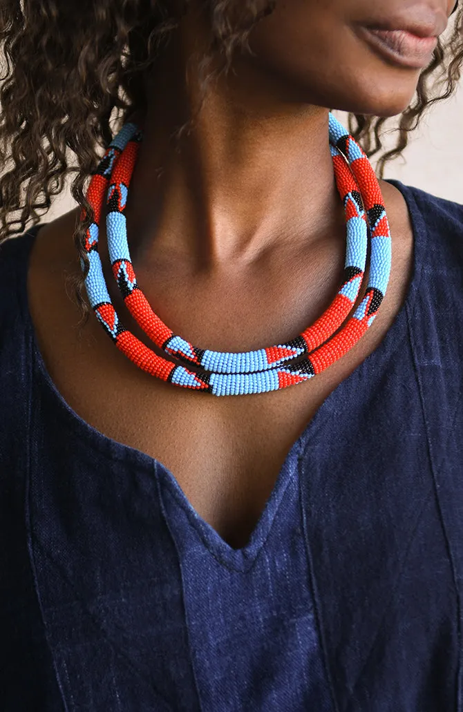 Beaded Tribal Necklace, African Jewelry Collar