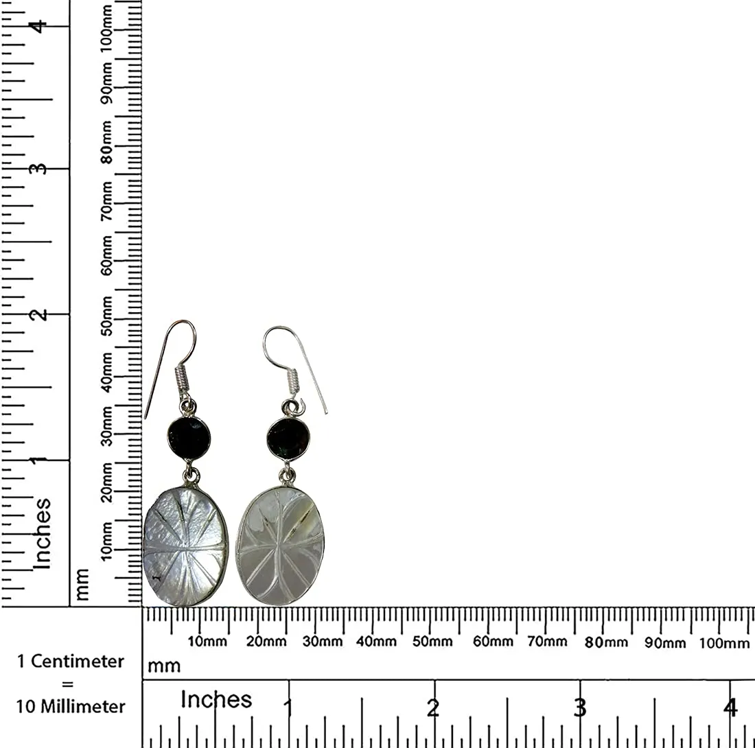 Beautiful Iolite & Shell Gemstone Fashion Drop Earrings for Women 925 Sterling Silver Plated Handmade Modern Contemporary Designer Party Gift Earrings by Artisan