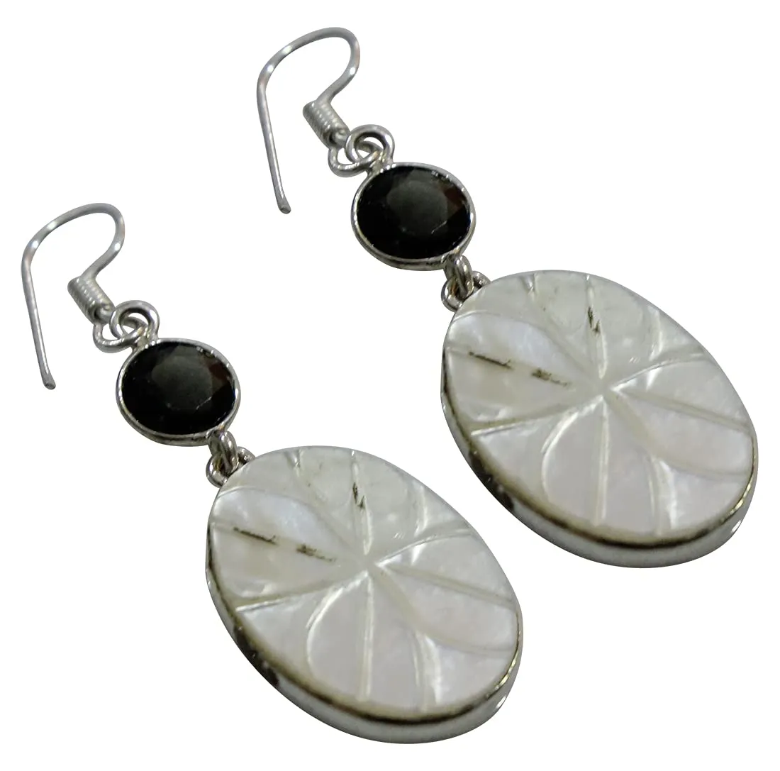 Beautiful Iolite & Shell Gemstone Fashion Drop Earrings for Women 925 Sterling Silver Plated Handmade Modern Contemporary Designer Party Gift Earrings by Artisan