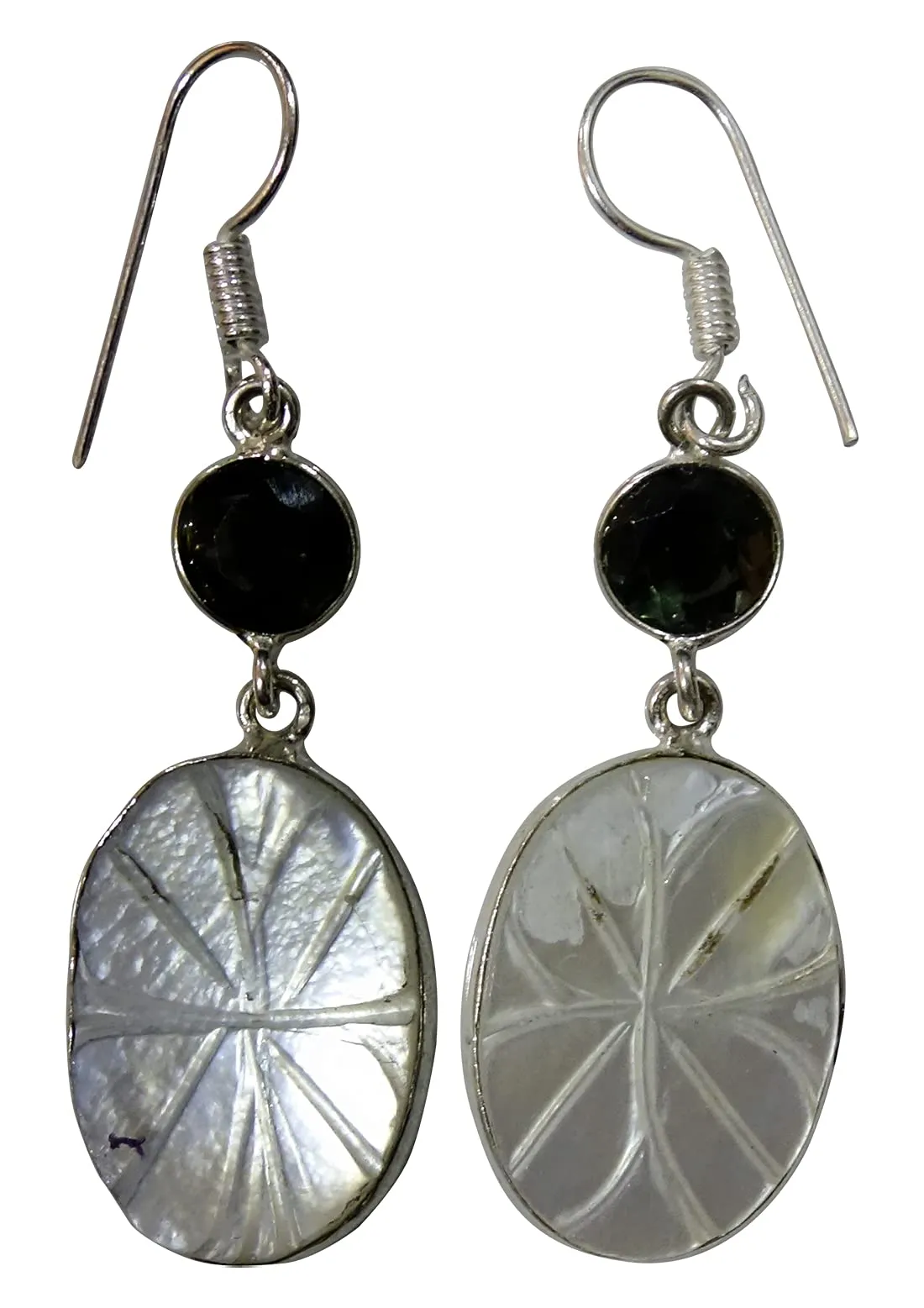 Beautiful Iolite & Shell Gemstone Fashion Drop Earrings for Women 925 Sterling Silver Plated Handmade Modern Contemporary Designer Party Gift Earrings by Artisan