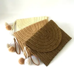 Beige Brown Straw Stripe Solid Color Square Evening Bags