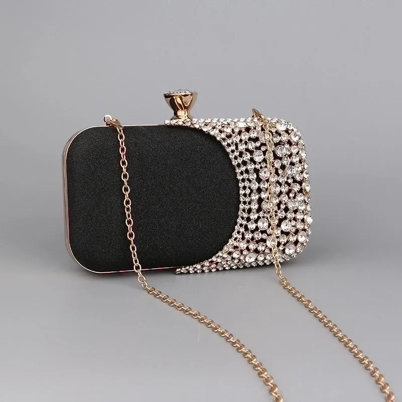 Black Gold Silver Pu Leather Color Block Rhinestone Square Evening Bags