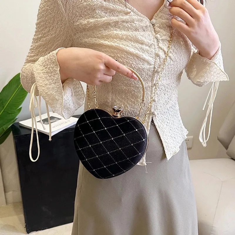 Black Red Green Pu Leather Lingge Heart-shaped Evening Bags