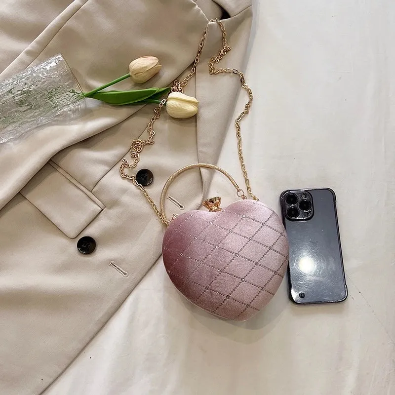 Black Red Green Pu Leather Lingge Heart-shaped Evening Bags