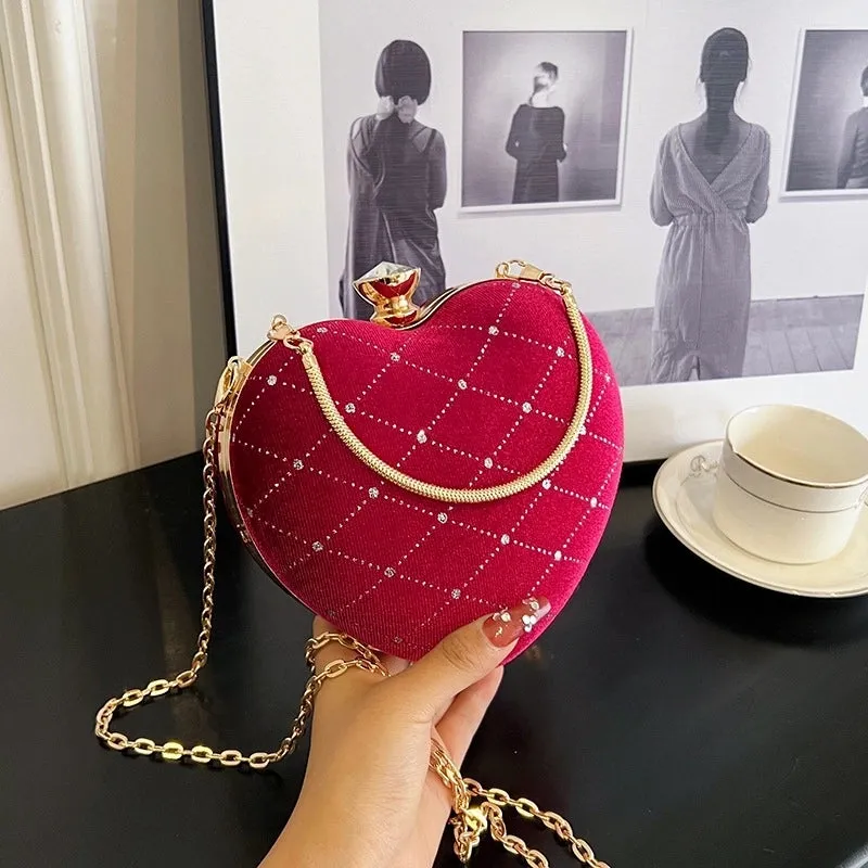 Black Red Green Pu Leather Lingge Heart-shaped Evening Bags