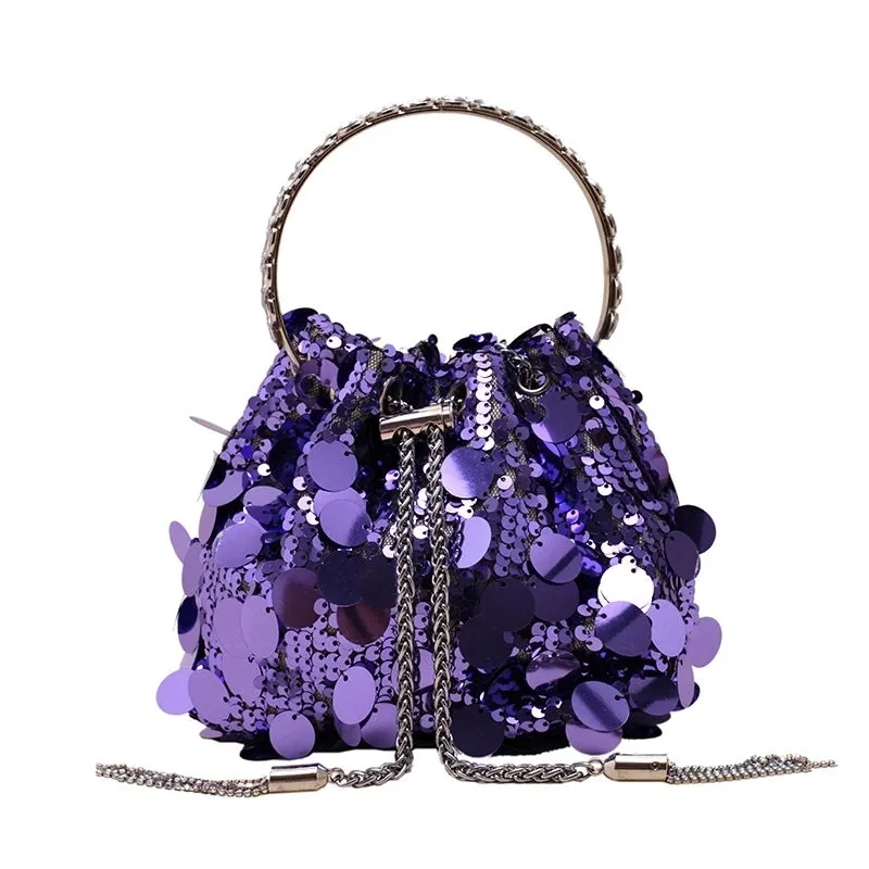 Black Yellow Silver Sequin Solid Color Bucket Evening Bags