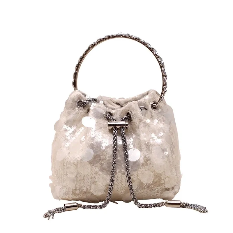 Black Yellow Silver Sequin Solid Color Bucket Evening Bags