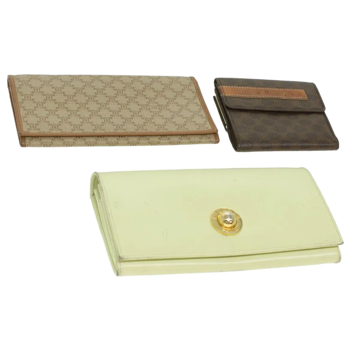Celine Macadam Canvas Wallet PVC Leather 3Set Brown Beige  36792