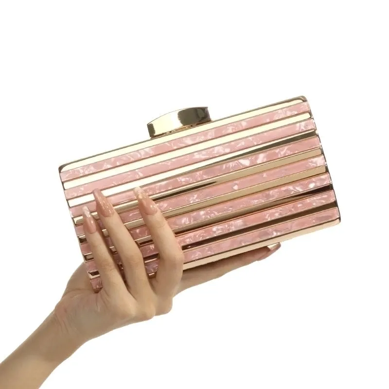 Champagne Black Pink Arylic Color Block Evening Bags