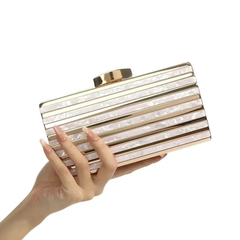 Champagne Black Pink Arylic Color Block Evening Bags