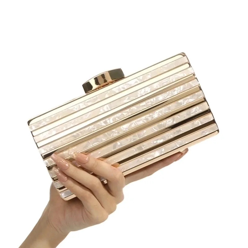 Champagne Black Pink Arylic Color Block Evening Bags