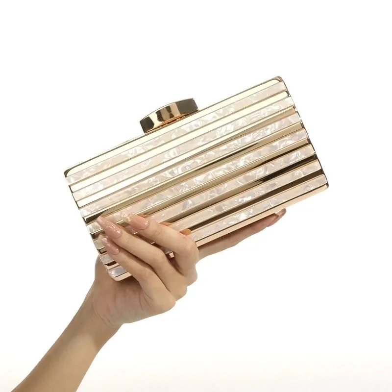 Champagne Black Pink Arylic Color Block Evening Bags