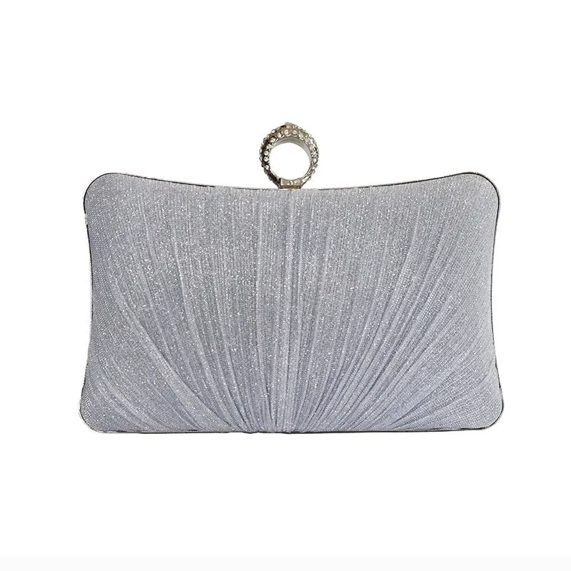 Champagne Silver Black Polyester Solid Color Square Evening Bags
