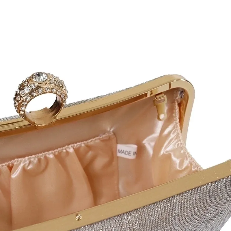 Champagne Silver Black Polyester Solid Color Square Evening Bags