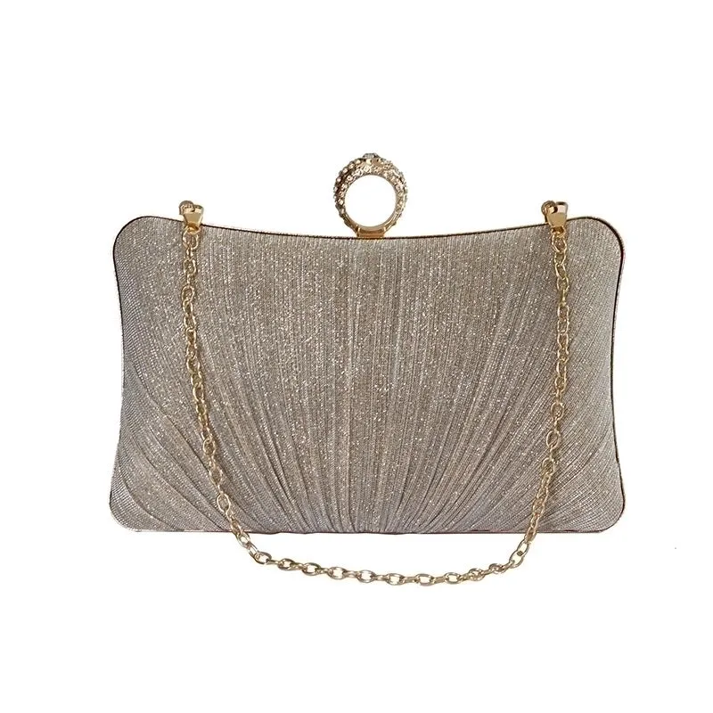 Champagne Silver Black Polyester Solid Color Square Evening Bags