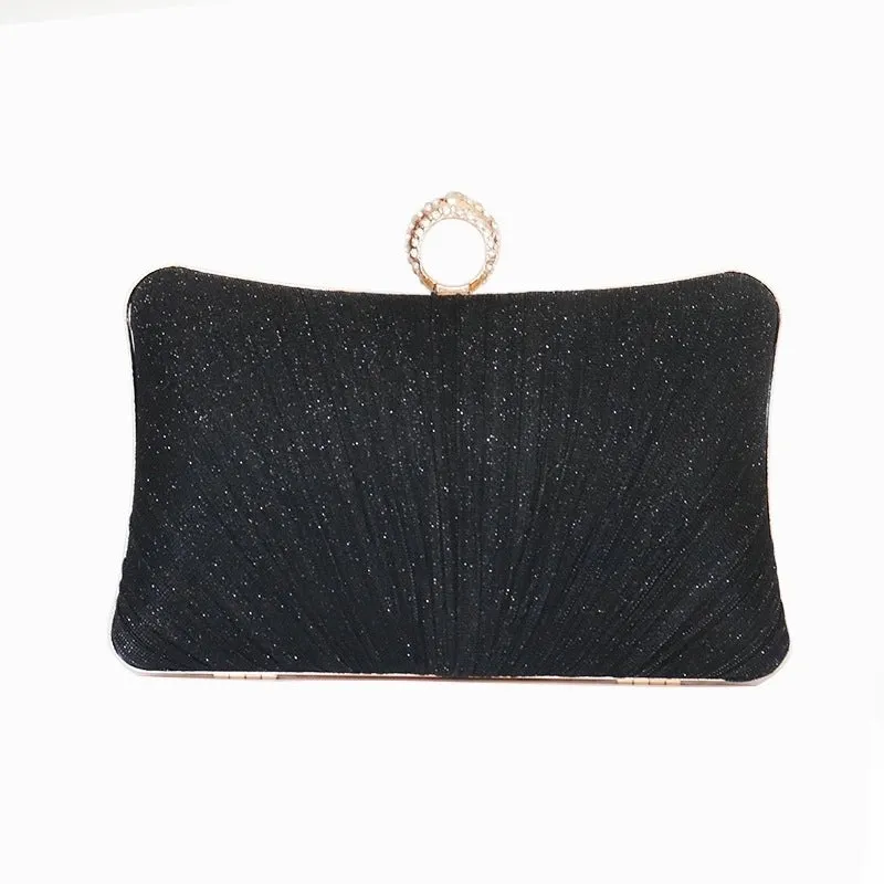 Champagne Silver Black Polyester Solid Color Square Evening Bags