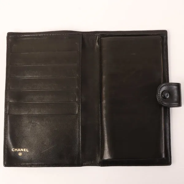 CHANEL Around 1995 Made Cc Mark Stitch Wallet Black
