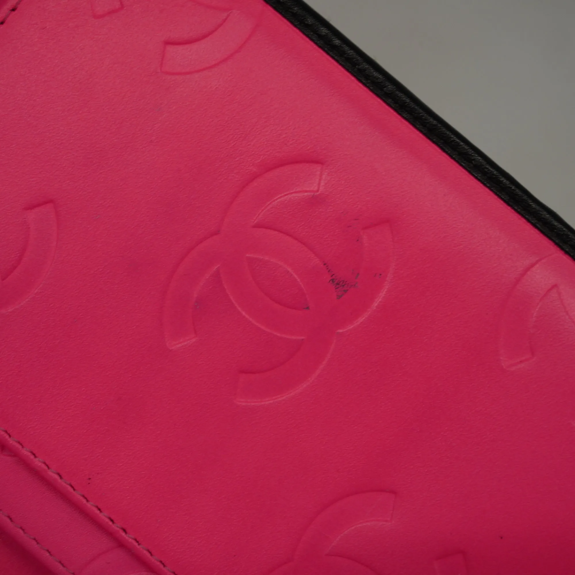 CHANEL   Cambon Long Wallet Silver Metal Fittings Lambskin Black,Pink