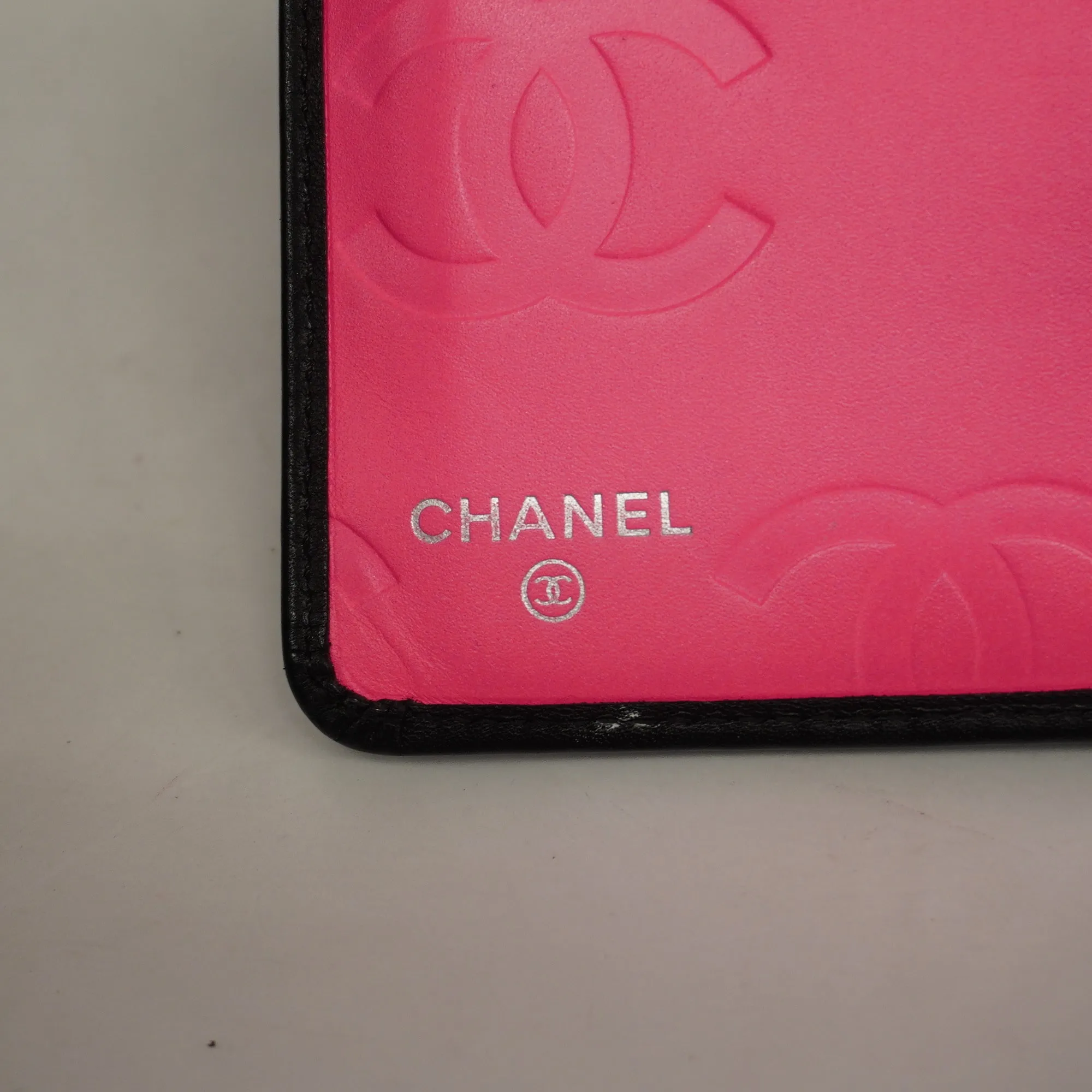 CHANEL   Cambon Long Wallet Silver Metal Fittings Lambskin Black,Pink