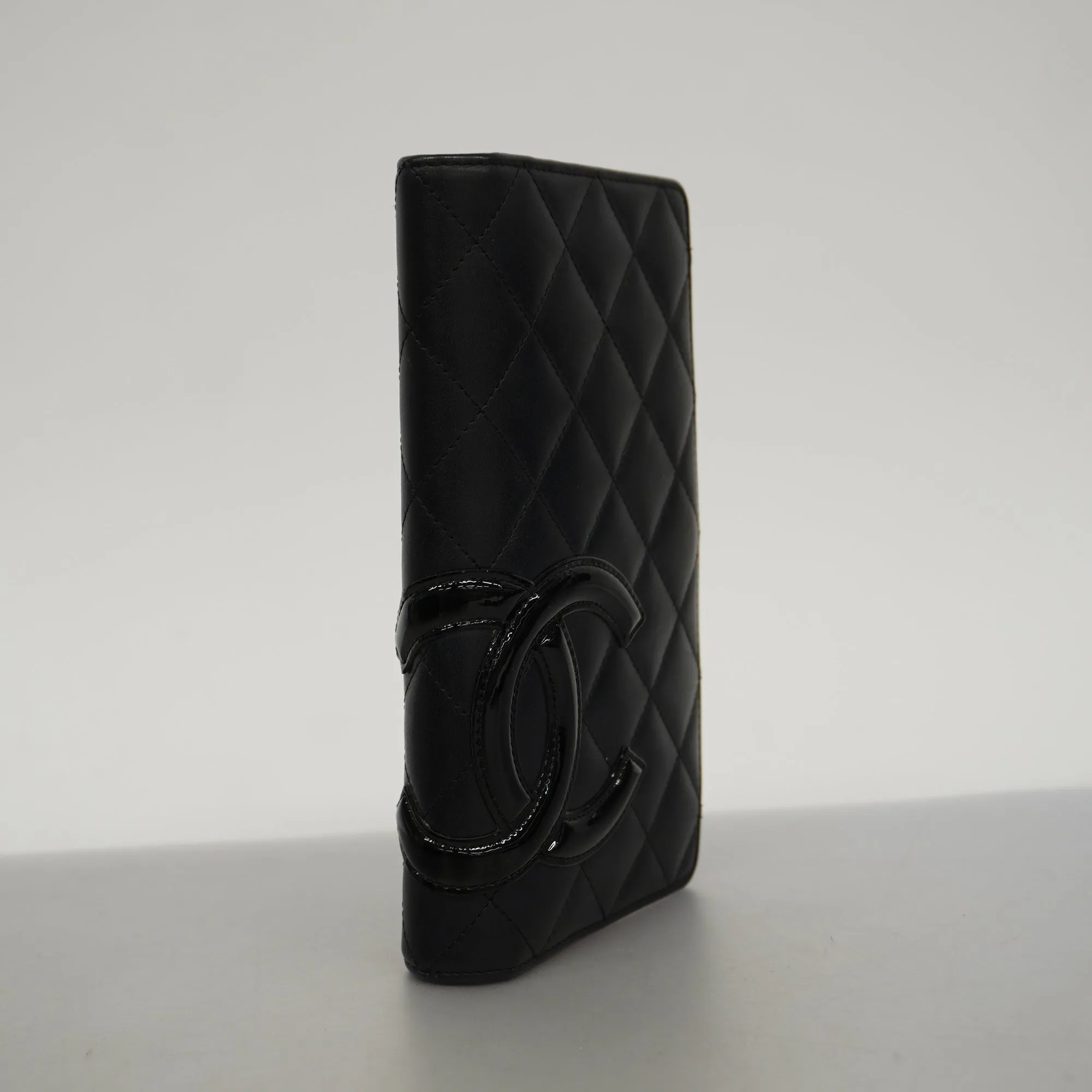 CHANEL   Cambon Long Wallet Silver Metal Fittings Lambskin Black,Pink
