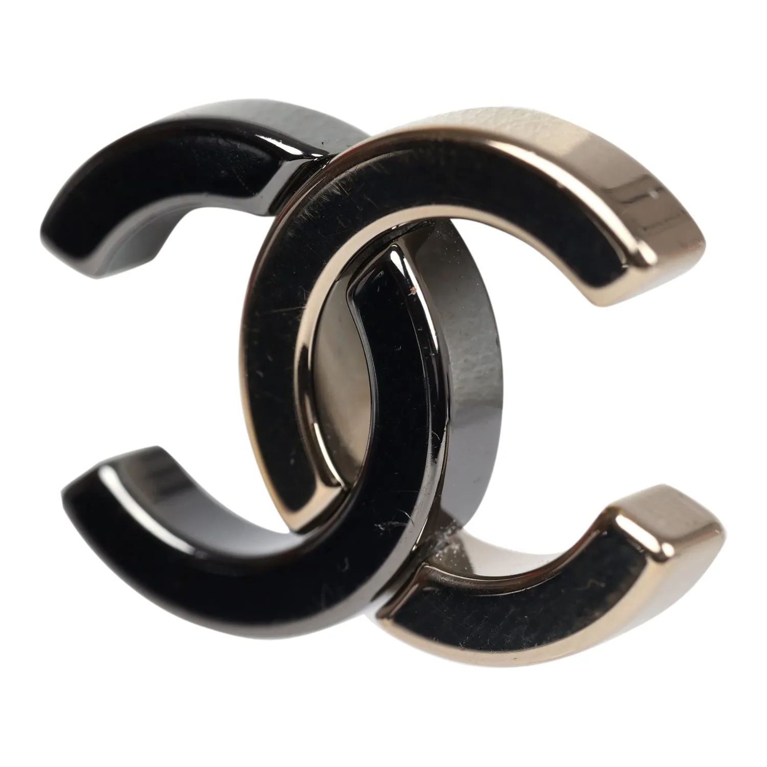 Chanel CC Two-Tone Stud Earrings Ruthenium & Light Gold Hardware