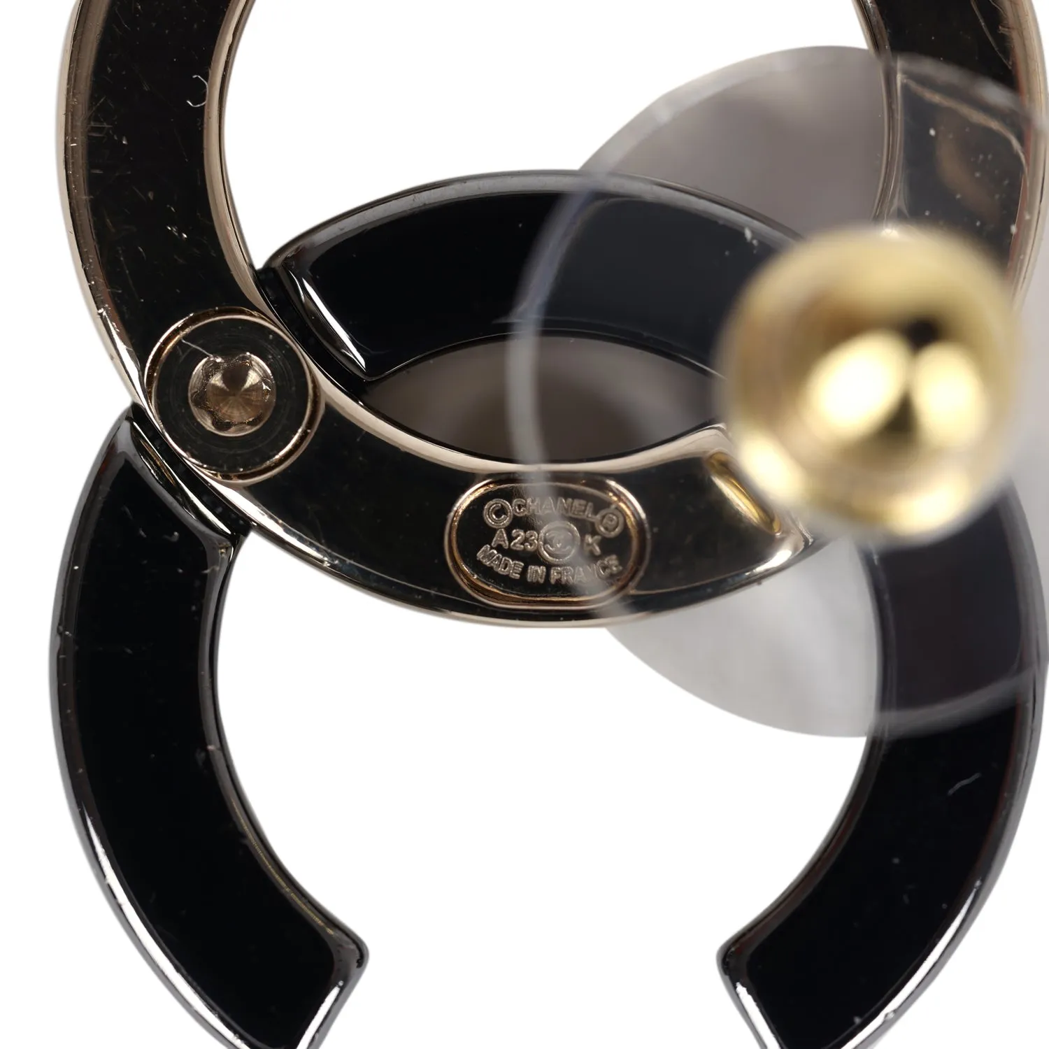 Chanel CC Two-Tone Stud Earrings Ruthenium & Light Gold Hardware