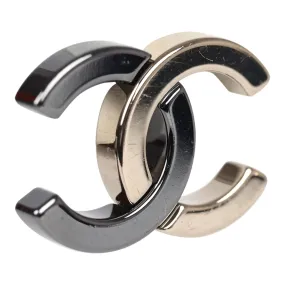 Chanel CC Two-Tone Stud Earrings Ruthenium & Light Gold Hardware