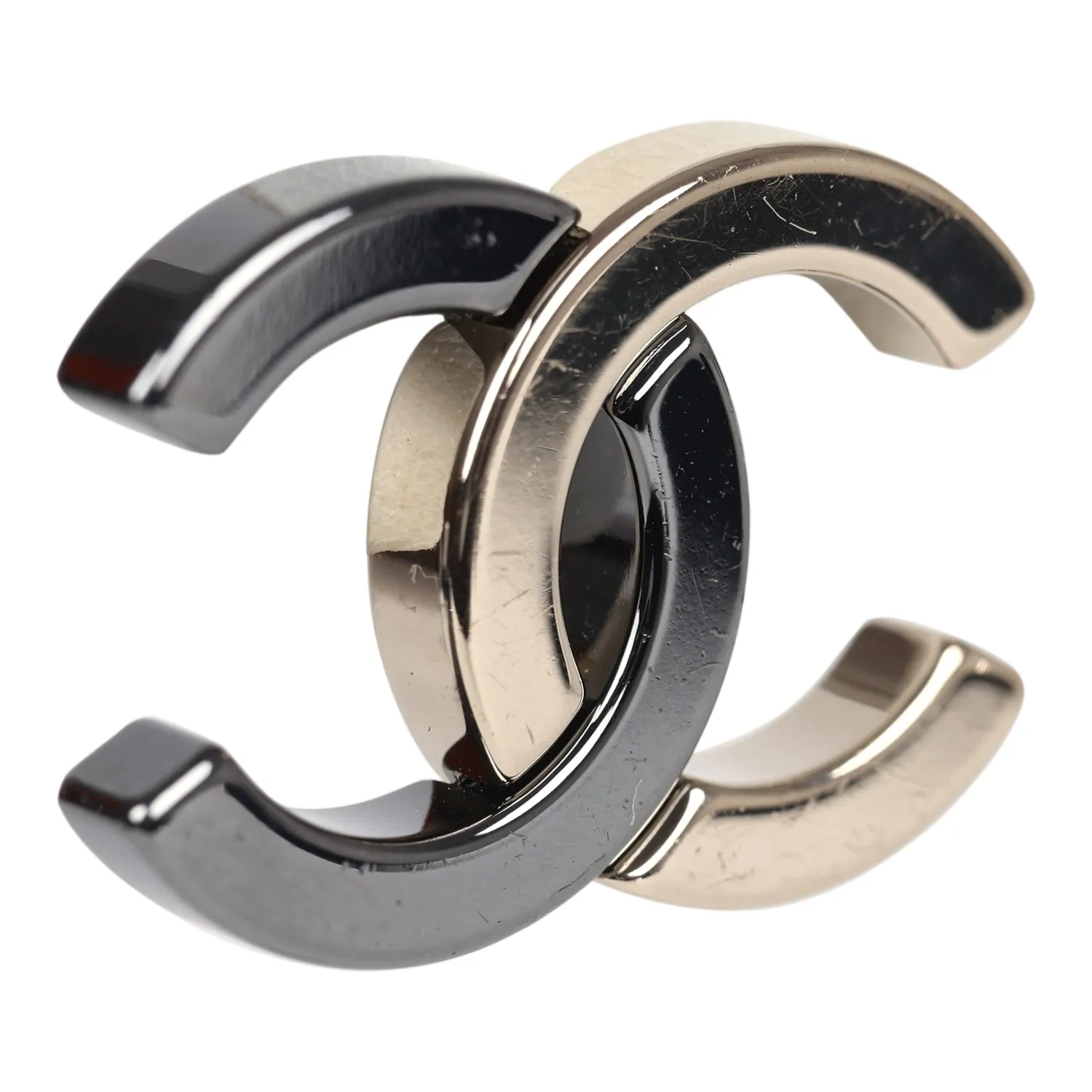 Chanel CC Two-Tone Stud Earrings Ruthenium & Light Gold Hardware