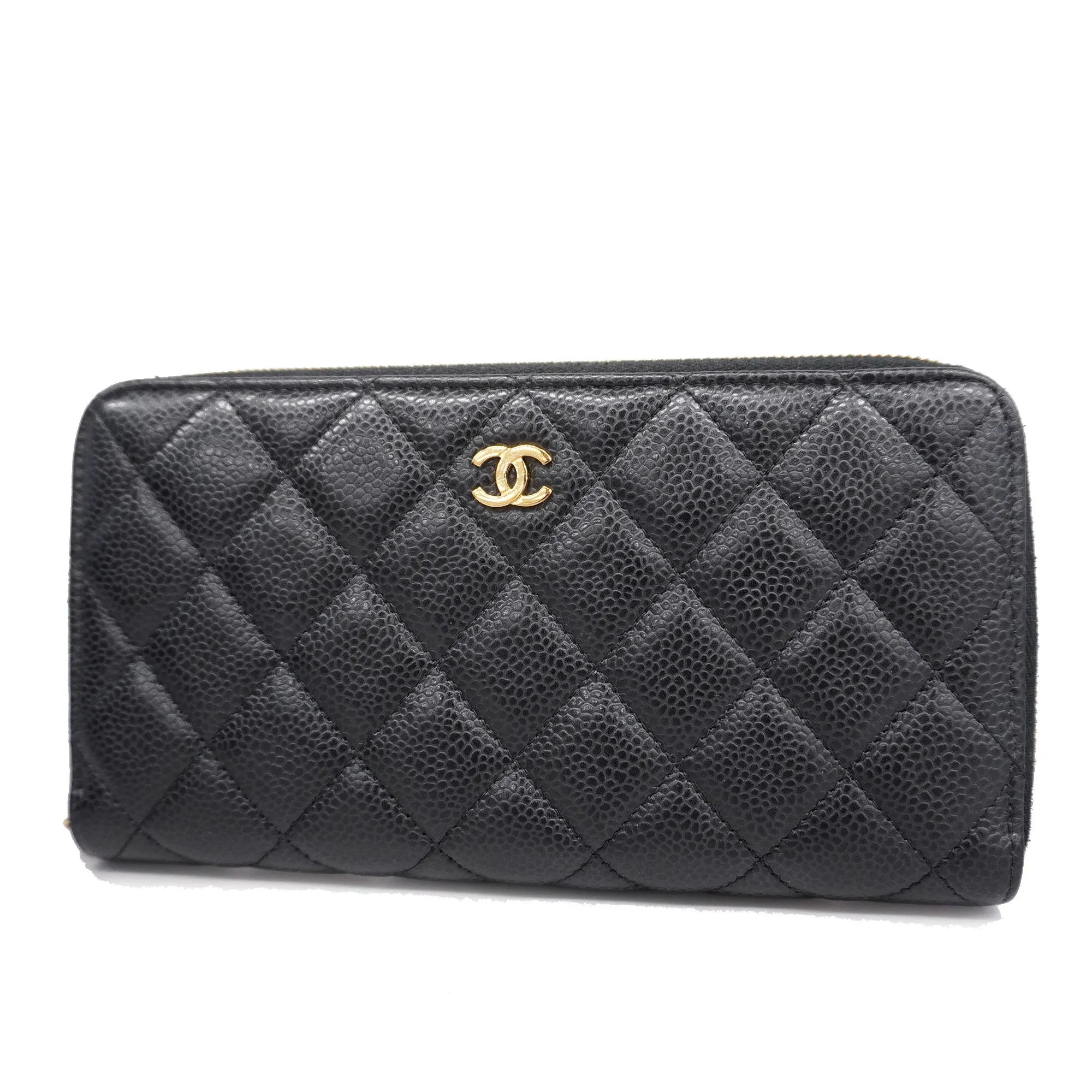 CHANEL   Matelasse Long Wallet Gold Hardware Caviar Leather Black