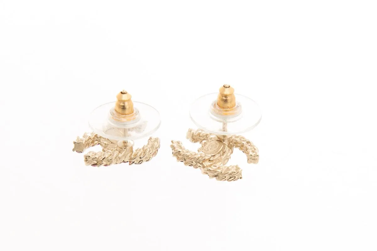 Chanel Pink "CC" Studded earrings