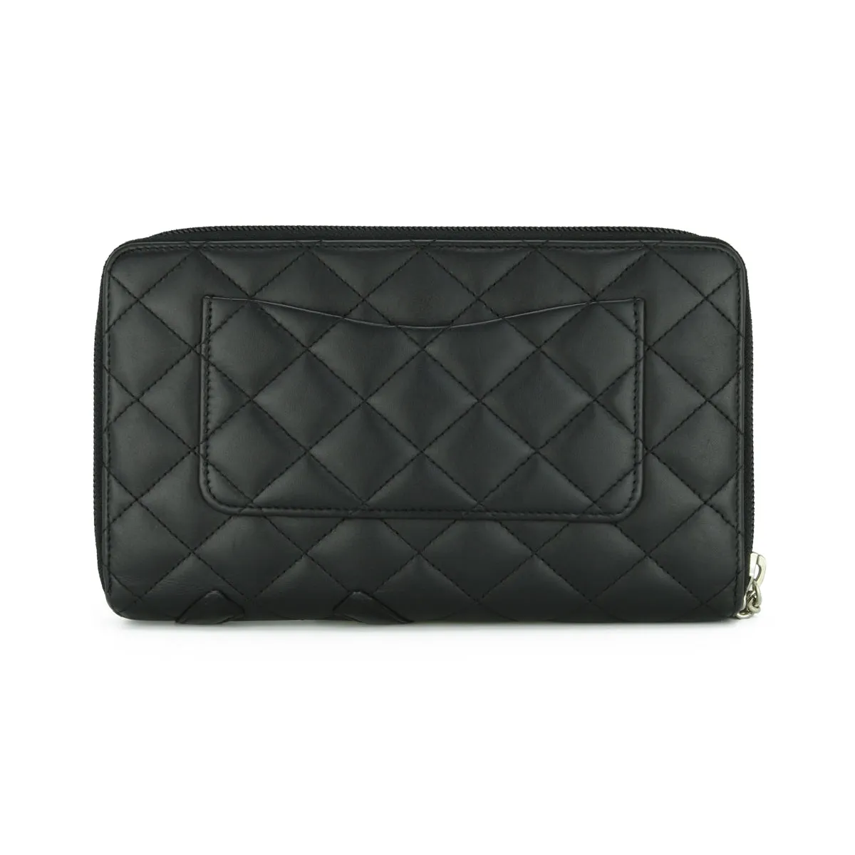 Chanel Quilted Cambon Long Zipped Wallet Black Calfskin Silver Hardware 2013