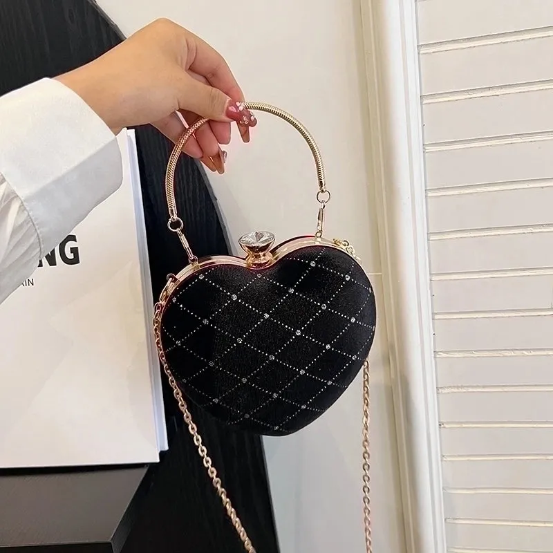 Corduroy Lingge Sewing Thread Heart-shaped Contrasting Colors Evening Bags