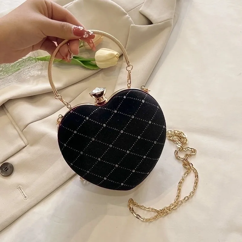 Corduroy Lingge Sewing Thread Heart-shaped Contrasting Colors Evening Bags
