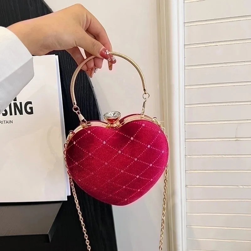 Corduroy Lingge Sewing Thread Heart-shaped Contrasting Colors Evening Bags