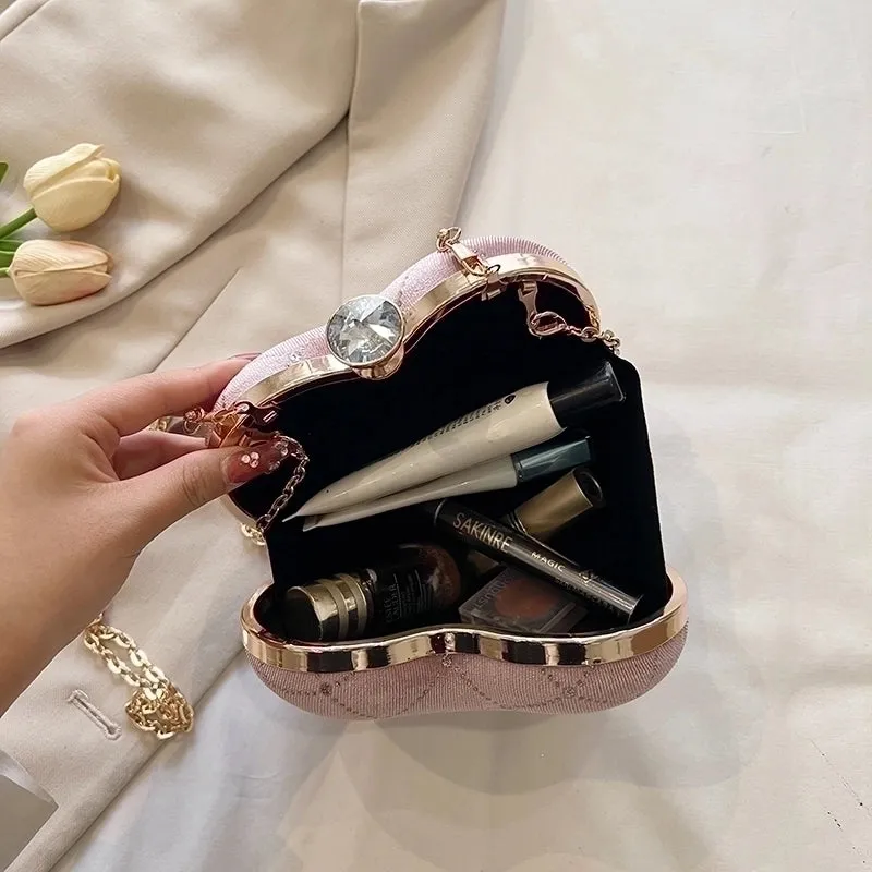 Corduroy Lingge Sewing Thread Heart-shaped Contrasting Colors Evening Bags