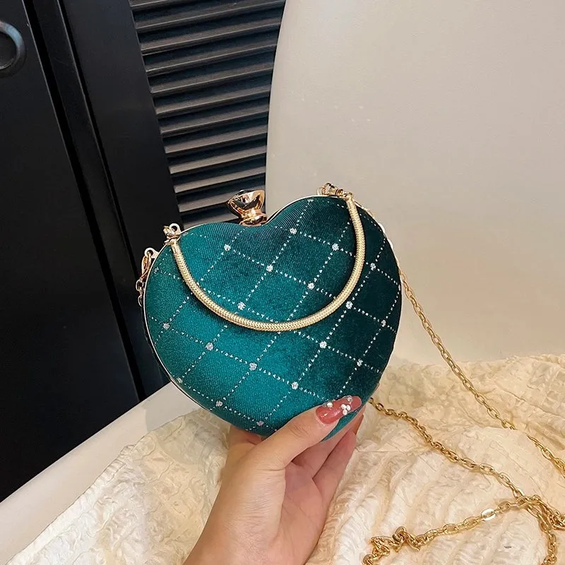 Corduroy Lingge Sewing Thread Heart-shaped Contrasting Colors Evening Bags