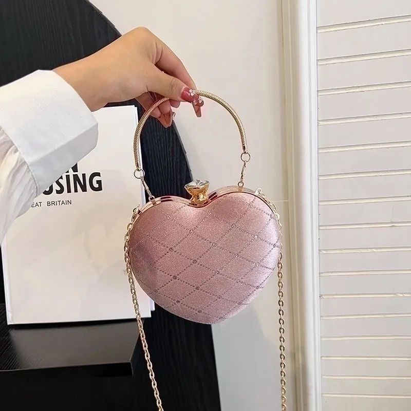 Corduroy Lingge Sewing Thread Heart-shaped Contrasting Colors Evening Bags
