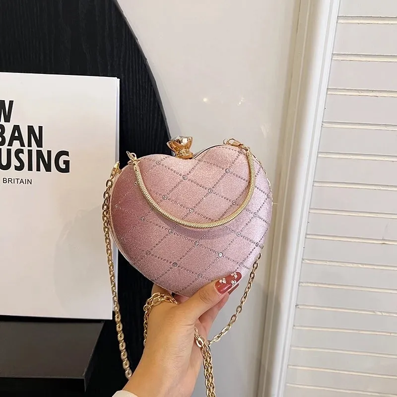Corduroy Lingge Sewing Thread Heart-shaped Contrasting Colors Evening Bags