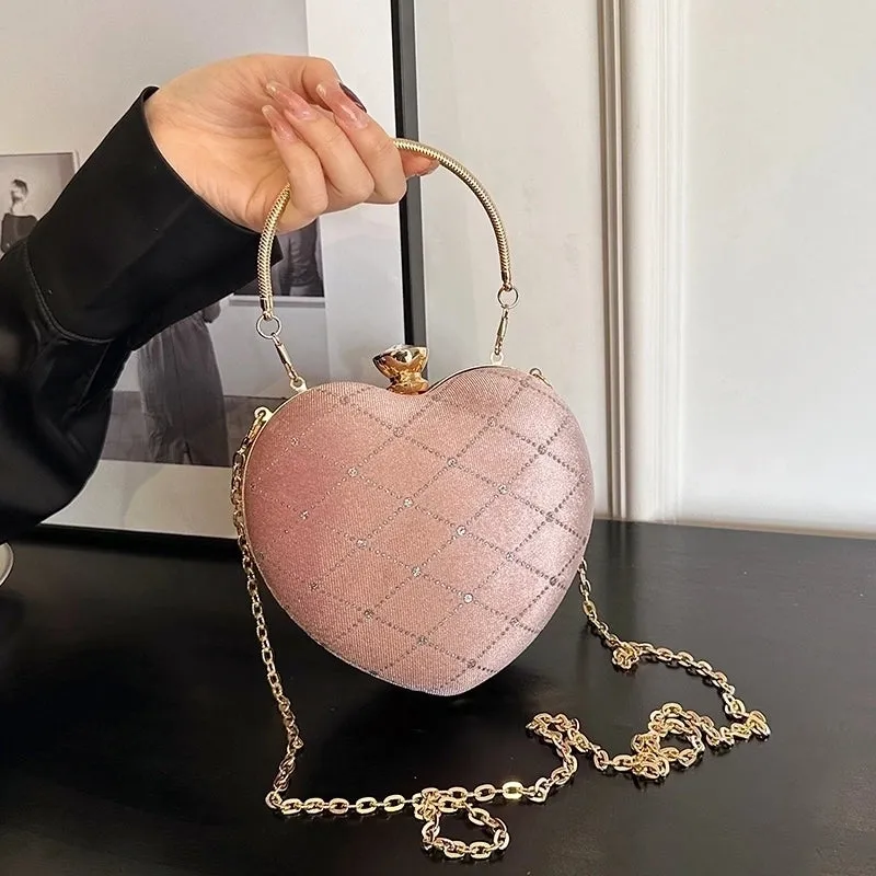 Corduroy Lingge Sewing Thread Heart-shaped Contrasting Colors Evening Bags