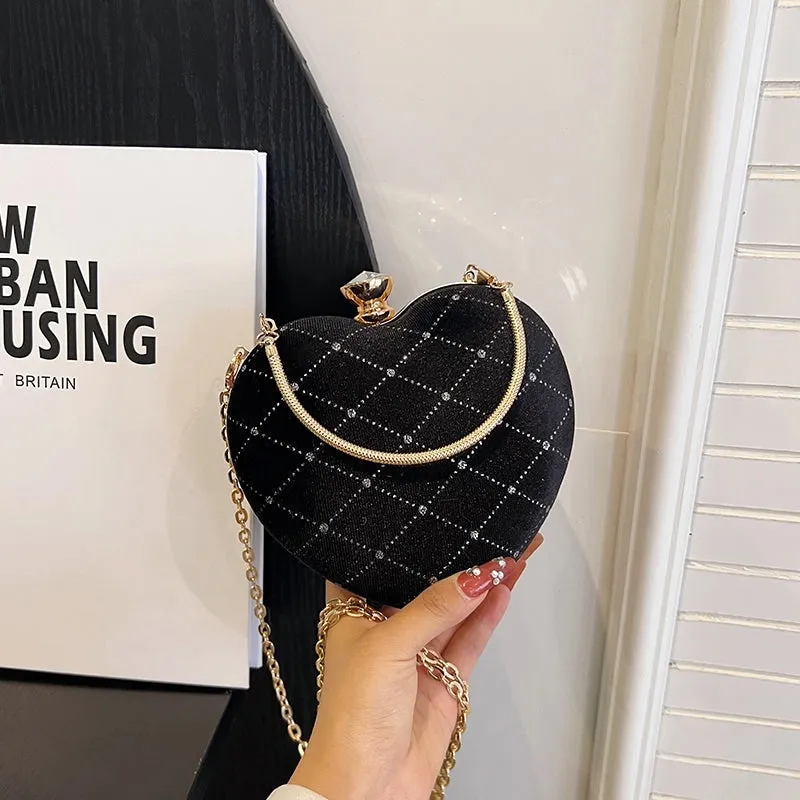 Corduroy Lingge Sewing Thread Heart-shaped Contrasting Colors Evening Bags