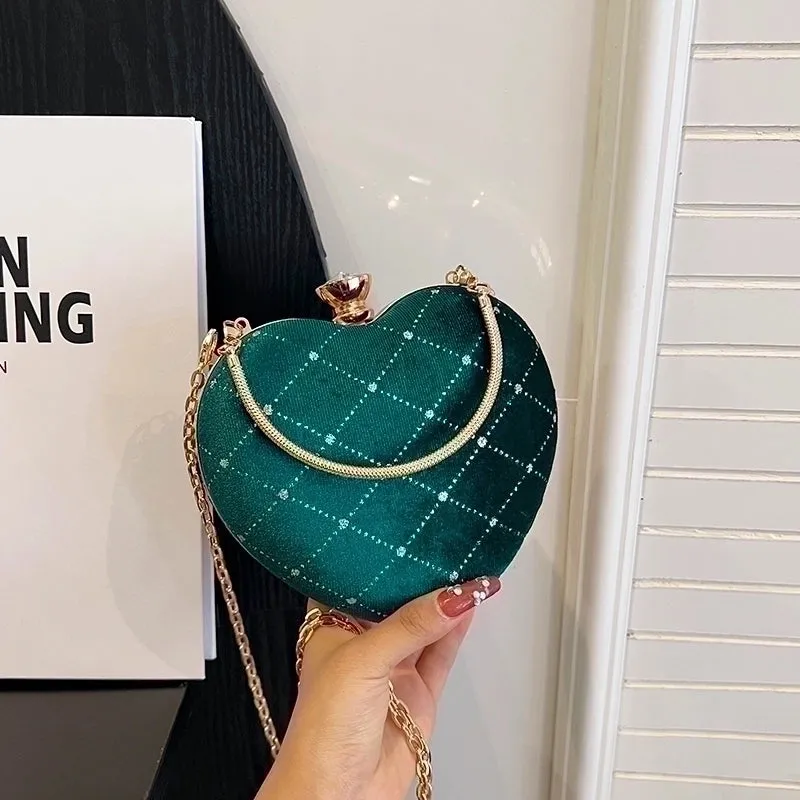 Corduroy Lingge Sewing Thread Heart-shaped Contrasting Colors Evening Bags