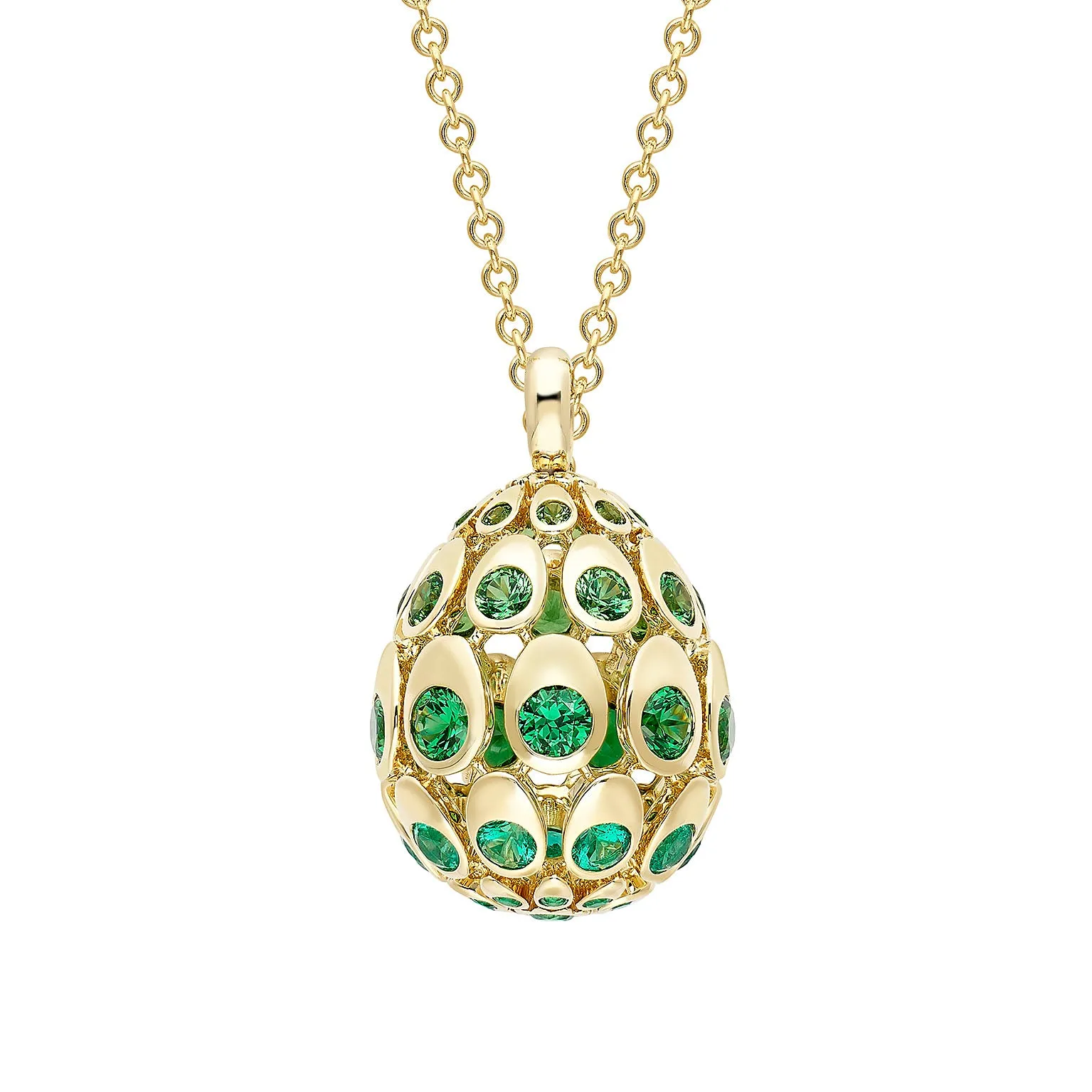 Cosmic Curve Emerald and Tsavorite Egg Pendant