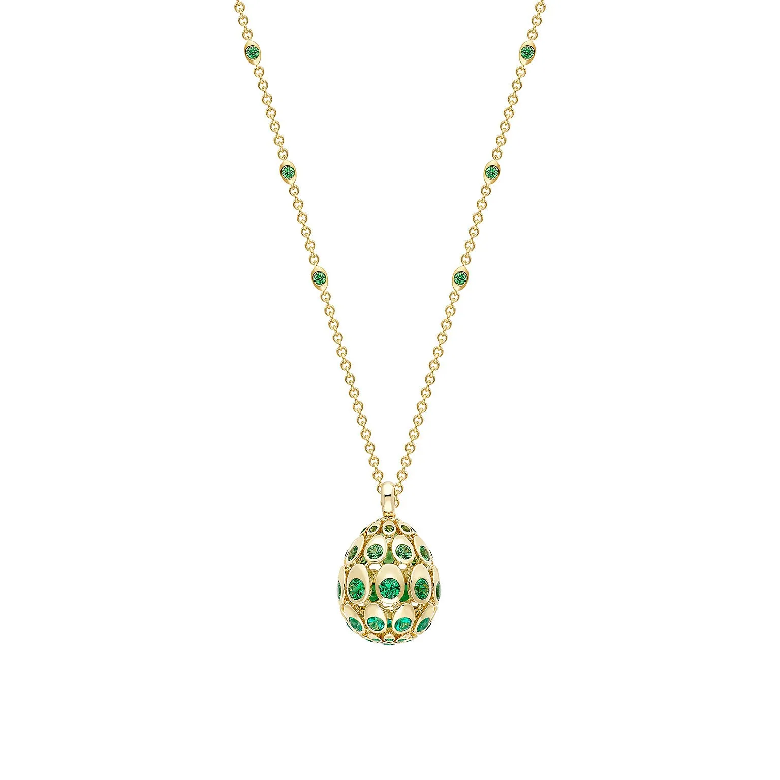 Cosmic Curve Emerald and Tsavorite Egg Pendant