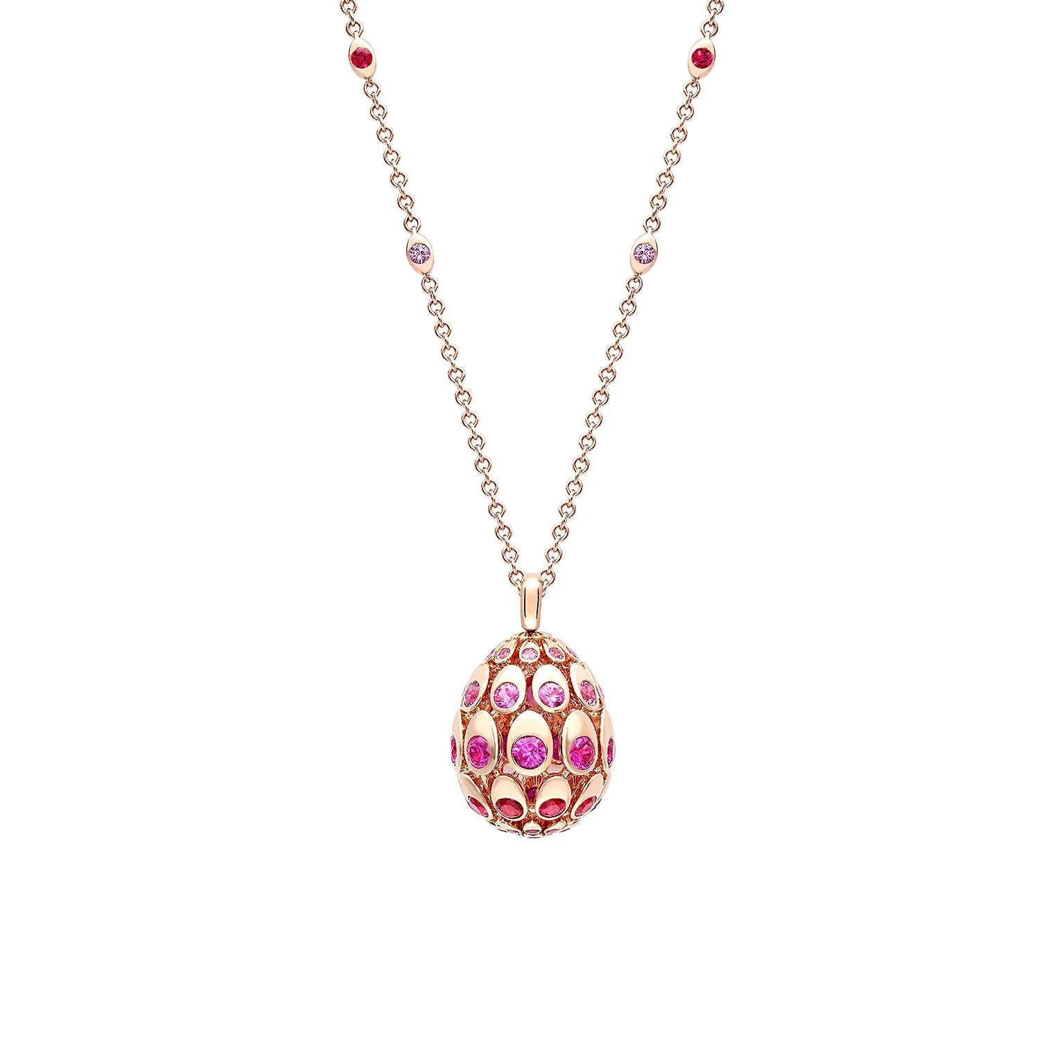 Cosmic Curve Ruby and Pink Sapphire Egg Pendant
