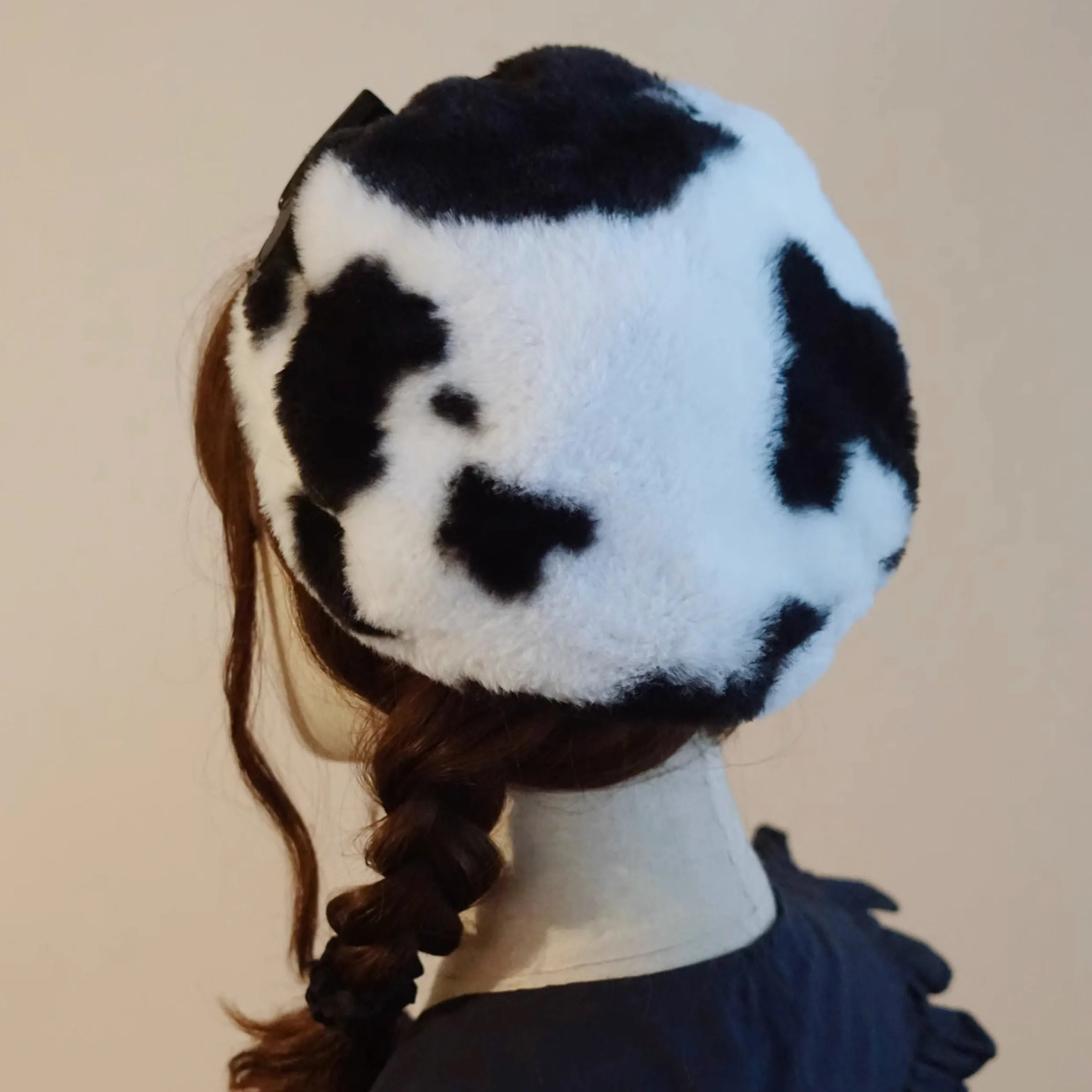 Cow Pattern Plush Beret