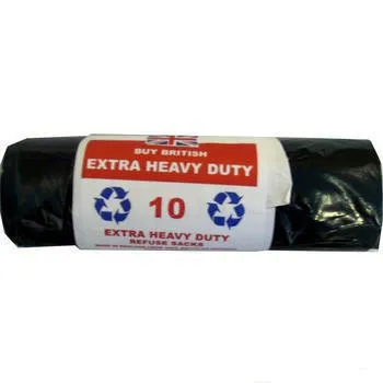 Extra Heavy Duty Black Refuse Sacks Bags 10 Roll Pack